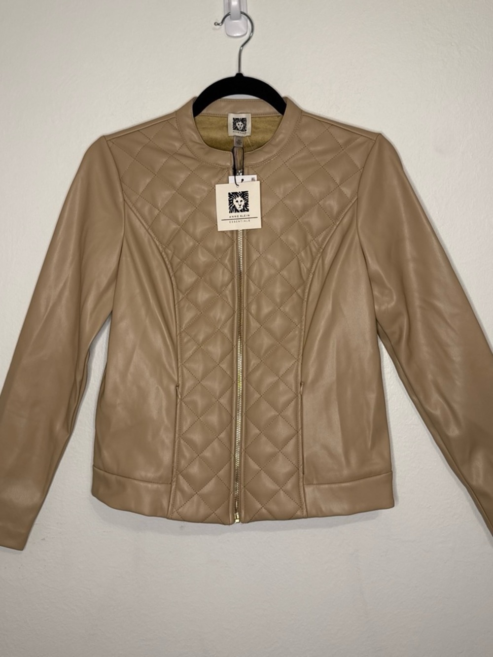 Anne Klein Quilted Faux Leather Jacket in Tan